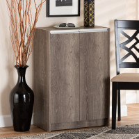 Baxton Studio MH7125-Oak-Shoe Cabinet Langston Modern and Contemporary Weathered Oak Finished Wood 2-Door Shoe Cabinet